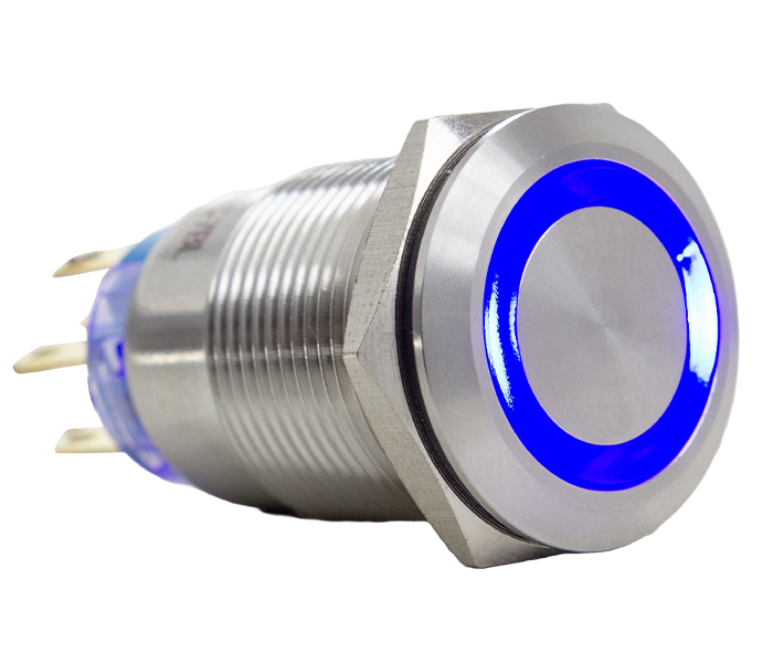 Botão Antivandalismo Iluminado Momentâneo 19mm - 220VCA - Azul - 2 REV