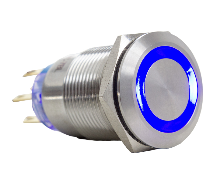 Botão Antivandalismo Iluminado Momentâneo 19mm - 24VCA/VCC - Azul - 2 REV