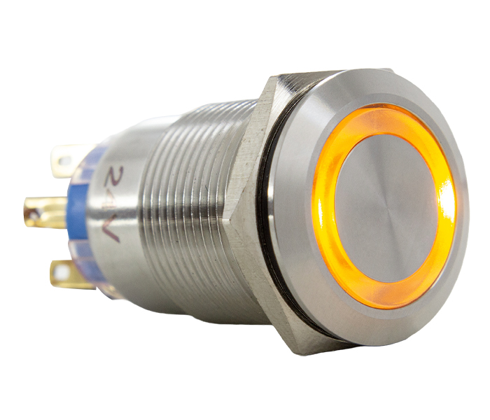 Botão Antivandalismo Iluminado Momentâneo 19mm - 24VCA/VCC - Laranja - 2 REV