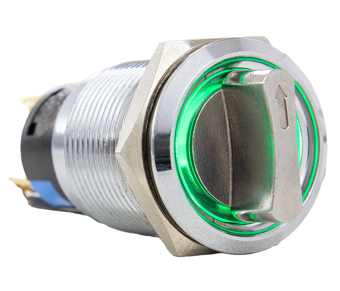 Chave Seletora Antivandalismo Iluminada 2 Posições Fixas 90º 19mm - 24VCA/VCC - Verde - 1 REV