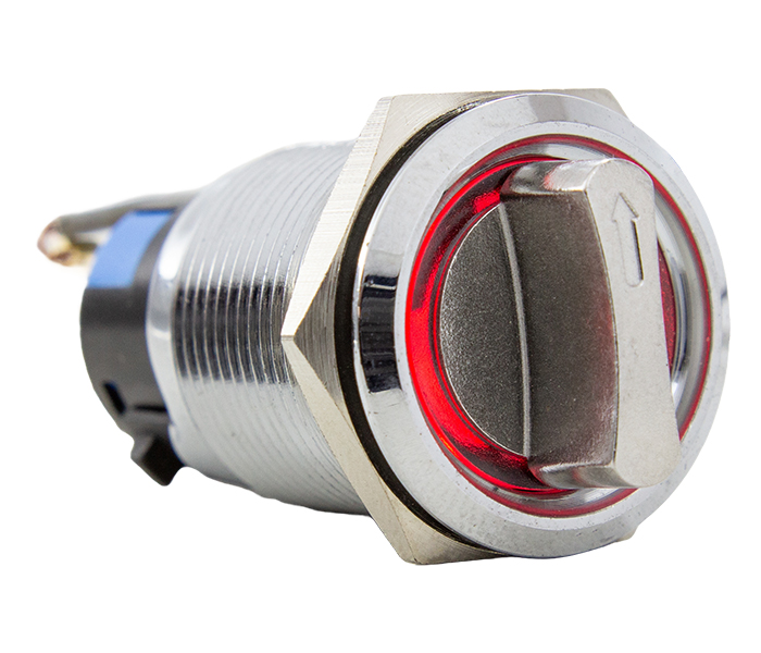 Chave Seletora Antivandalismo Iluminada 3 Posições Fixas 45º 19mm - 24VCA/VCC - Vermelho - 2 REV