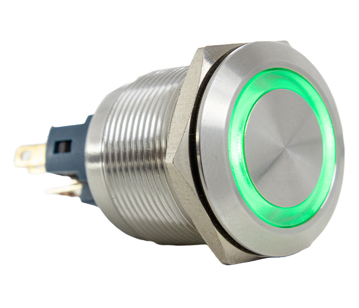 Botão Antivandalismo Iluminado Retentivo 22mm - 220VCA - Verde - 1NA+1NF