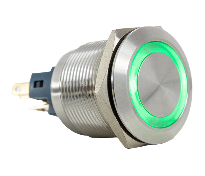 Botão Antivandalismo Iluminado Retentivo 22mm - 24VCA/VCC - Verde - 1NA+1NF