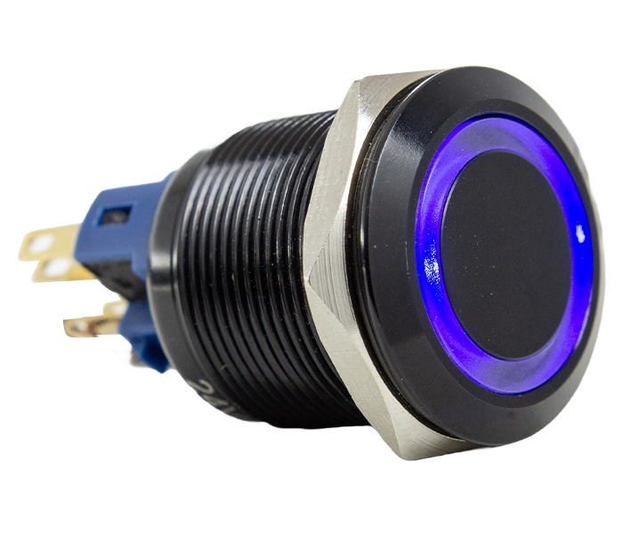 Botão Antivandalismo Iluminado Preto 22mm - 220VCA - Azul - 1NA+1NF