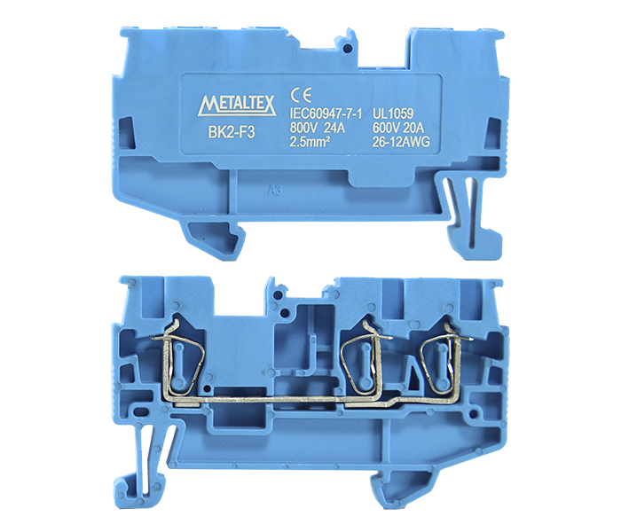 Borne de Passagem Mola 2,5mm² Frontal 3 Vias - Azul