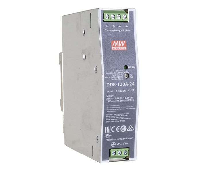 Conversor DC-DC 100.8W Montagem em Trilho DIN - 9/18V 24V-4,2A