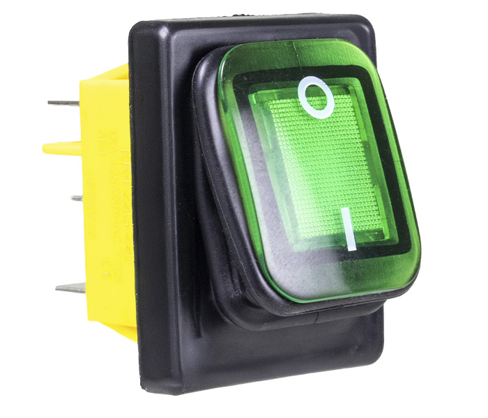 Chave Gangorra Iluminada On-On 2 Posições Retentivas - 2 Polos - 16A 250VCA - LED 220V - Verde