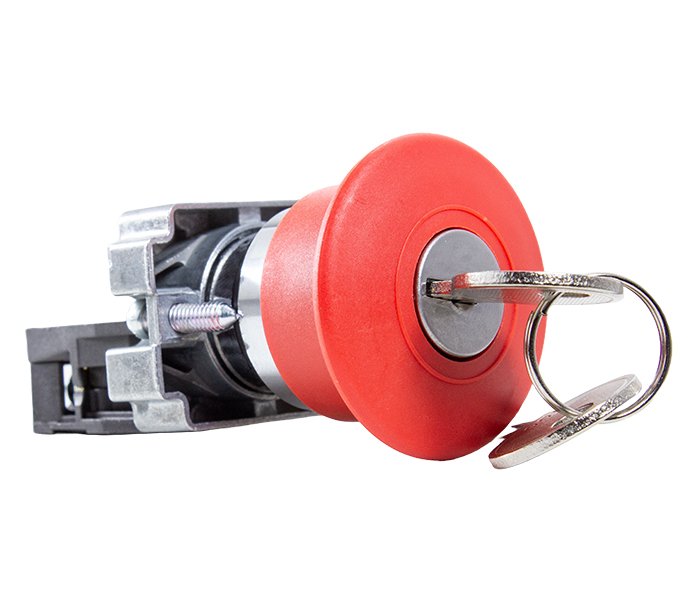 Botão de Emergência com Chave 22mm - Vermelho - 1NF