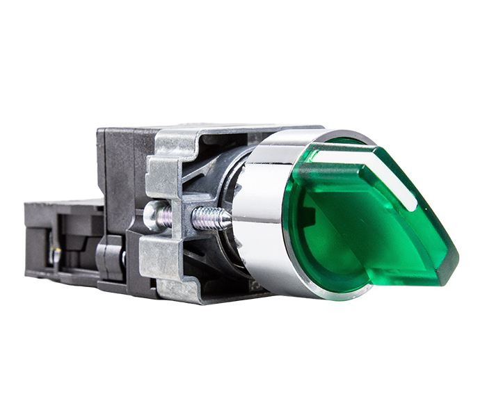 Chave Seletora Iluminada Knob Curto 2 Posições Fixas 90º 22mm - 220VCA - Verde - 1NA