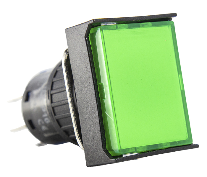 Botão Pulsador Iluminado Retangular 16mm Momentâneo - 220VCA/VCC - Verde - 1 REV