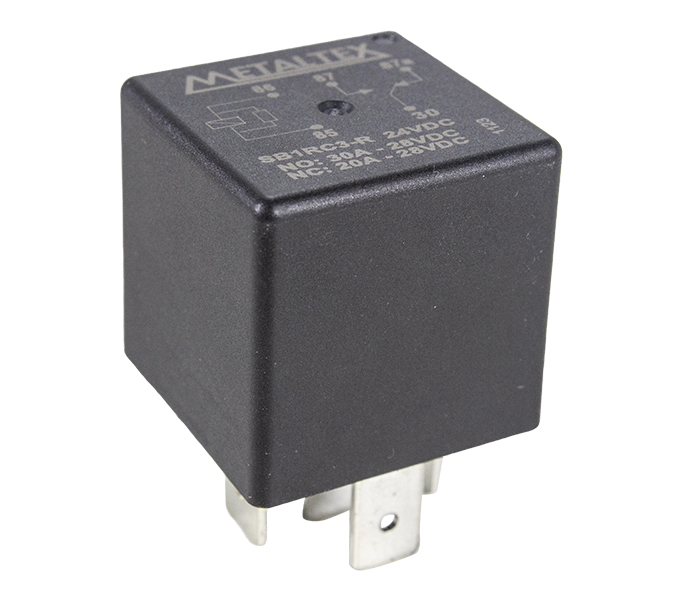 Relé Automotivo Padrão Mini ISO 1 REV - Bobina de 24VCC - 30/20A NA/NF - Resistor Incorporado