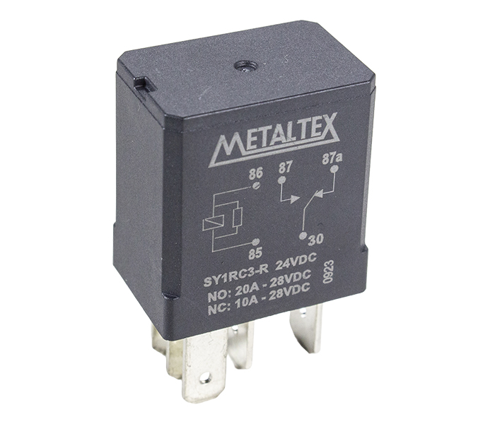 Relé Automotivo Padrão Micro ISO 1 REV - Bobina de 24VCC - 20/10A NA/NF - Resistor Incorporado