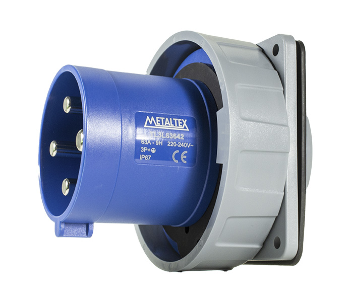 Tomada para Painel Negativa 63A 3P+E-9H - Azul - IP67