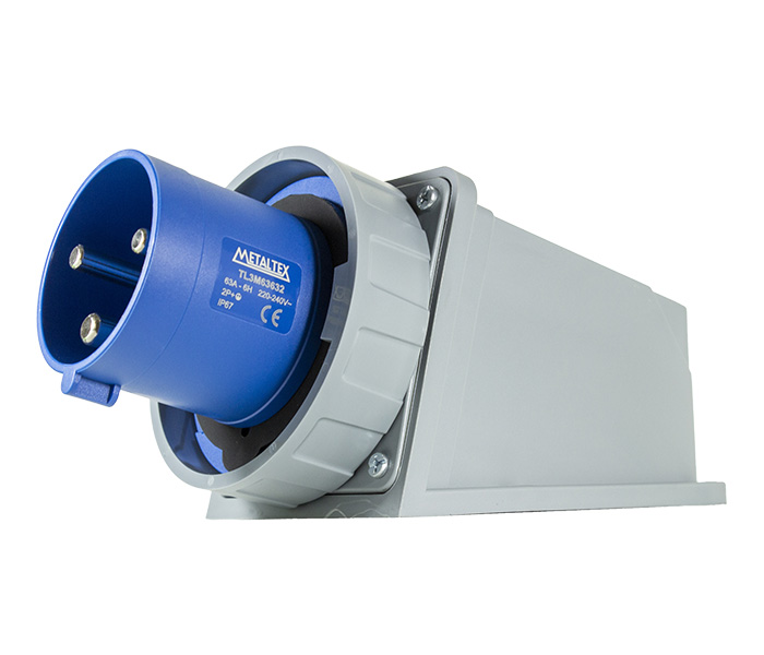 Tomada de Sobrepor Negativa 63A 2P+E-6H - Azul - IP67