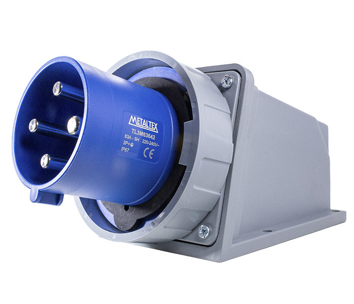 Tomada de Sobrepor Negativa 63A 3P+E-9H - Azul - IP67