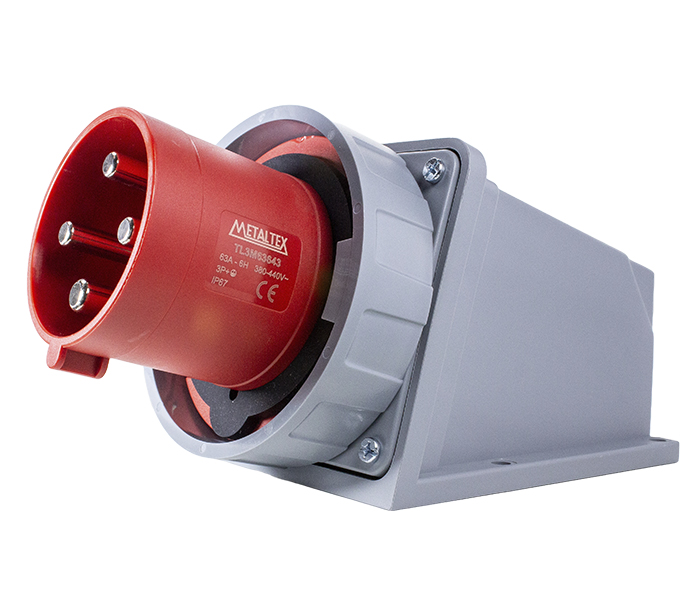 Tomada de Sobrepor Negativa 63A 3P+E-6H - Vermelho - IP67