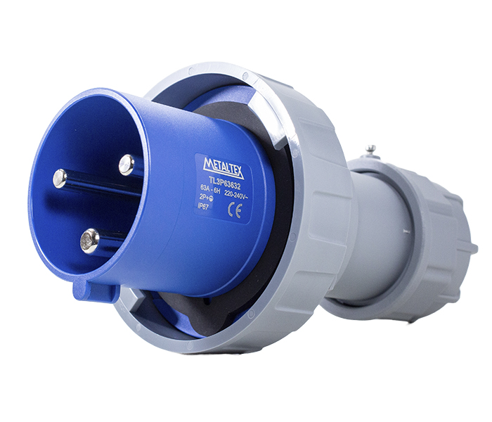 Plugue Macho 63A 2P+E-6H - Azul - IP67