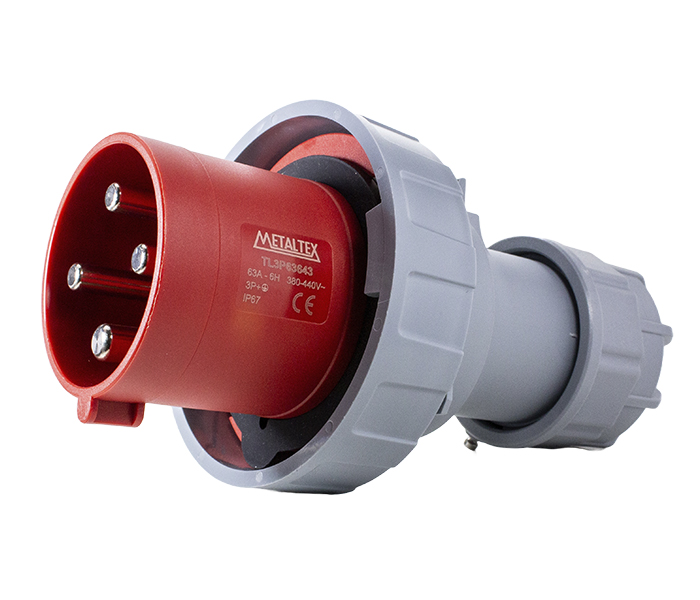 Plugue Macho 63A 3P+E-6H - Vermelho - IP67
