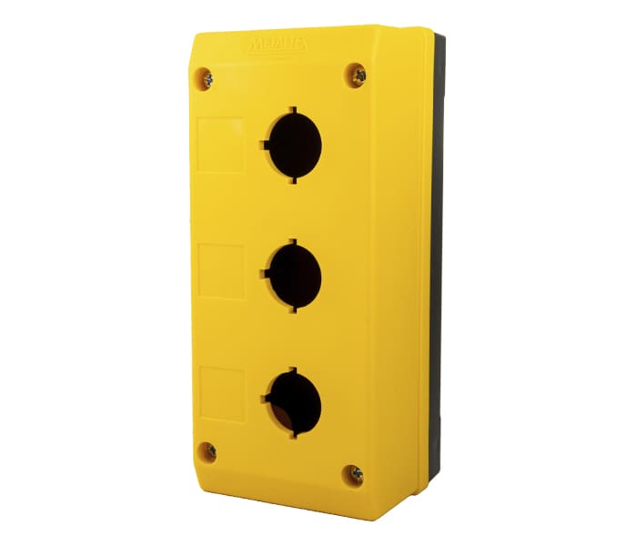 Caixa Plástica Para Botão com 3 Furos 22mm - Amarelo