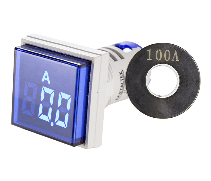 Indicador Digital Quadrado de Corrente 0-100A 22mm - 50/380VCA - Azul