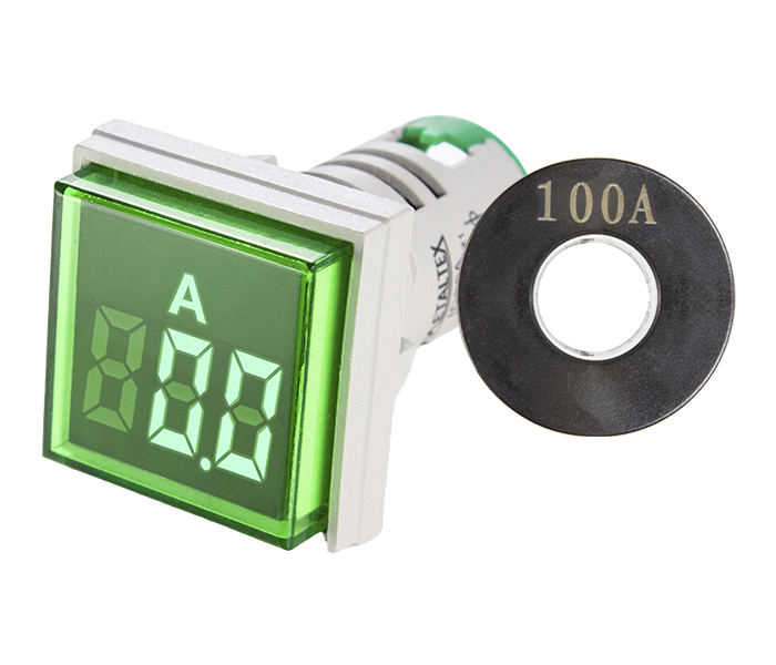 Indicador Digital Quadrado de Corrente 0-100A 22mm - 50/380VCA - Verde