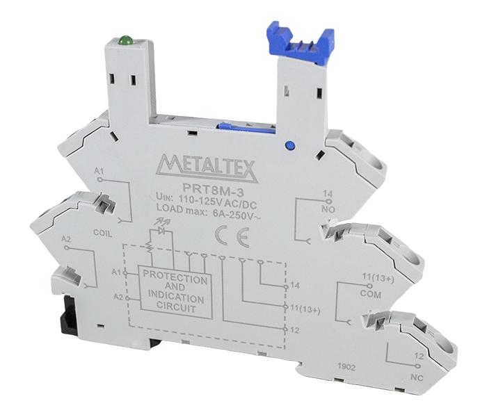 Soquete para Relé JZ - 110~125VCC/VCA - Fixação Trilho DIN - Conexão Mola