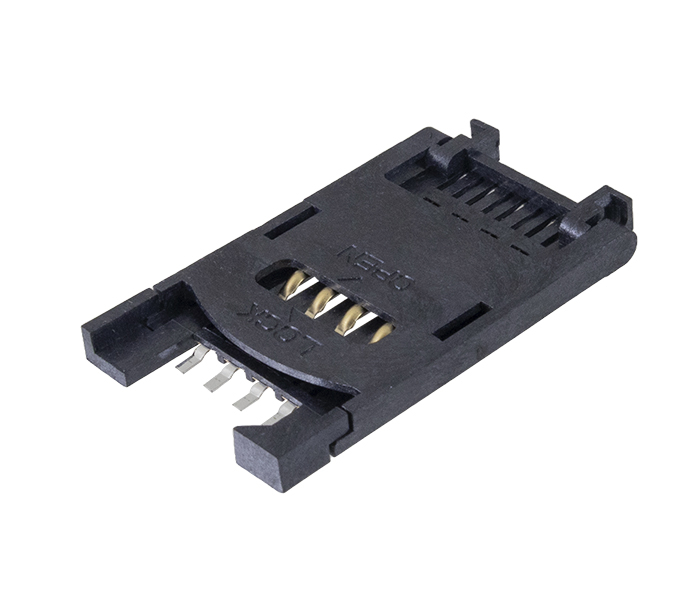 Conectores para SIM Card Tipo Bloco - Tampa Articulada com Trava - 6 Vias - Chave Detectora - Pegs