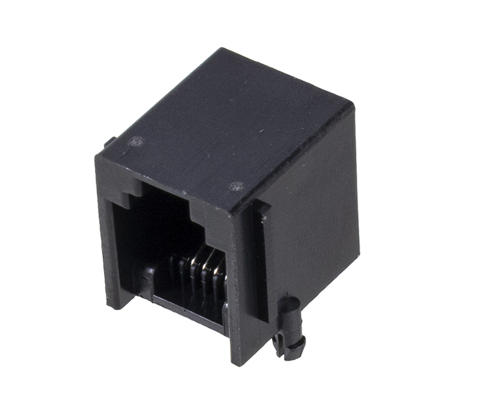 Conector Modular Jack PCB - 6p4c - 180 Graus - Preto