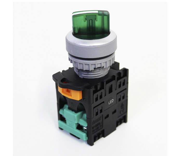 Chave Seletora Iluminada Knob Curto 3 Posições 22mm - 220VCA - Verde - 2NA