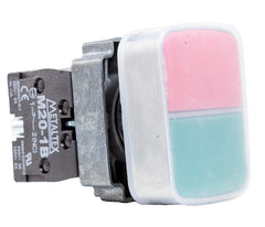 Botão Duplo M20 Metálico 22mm com Capa Protetora