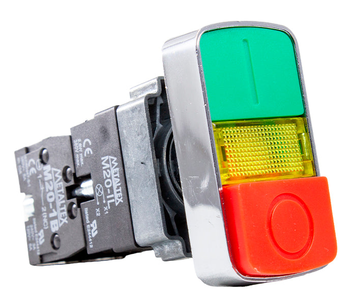 Botón Doble M20 Metálico 22mm Iluminado