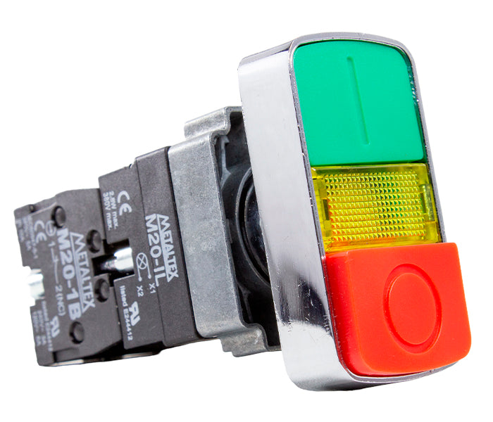 Botón Doble M20 Metálico 22mm Iluminado